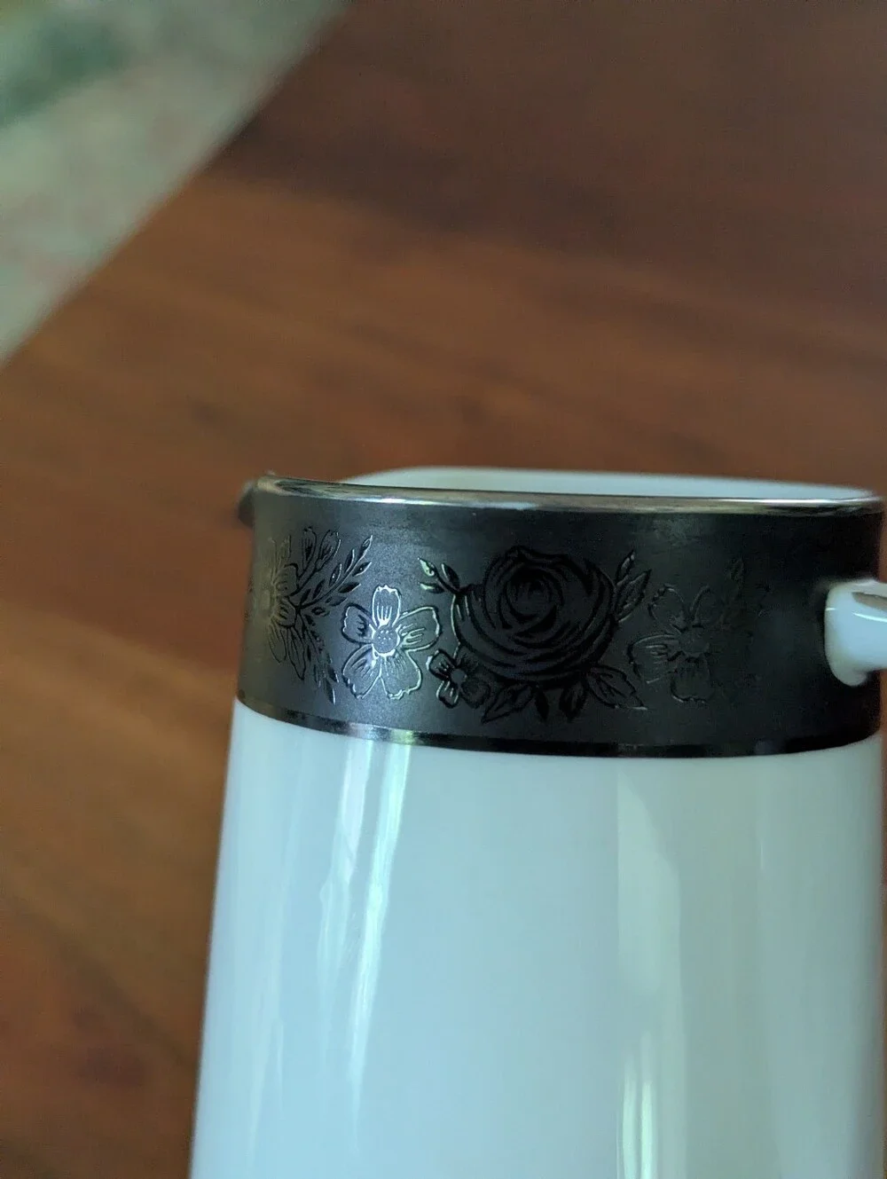 Noritake Sharon #6883 Creamer Raised Flowers on Black Band Handled Pourer